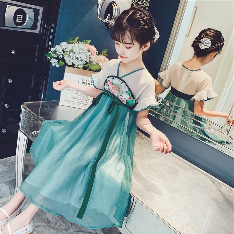 新品女童汉服夏装新款儿童连衣裙古装齐胸襦裙古风超仙中国风唐装