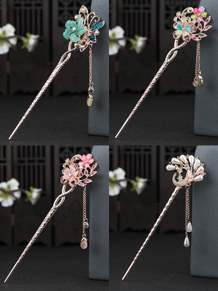 古典宫廷复古发簪新娘头饰百搭镶钻流苏步摇古风发钗盘发饰品簪子