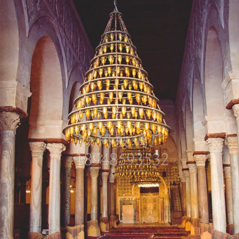 清真寺黄铜吊灯出口中东清真寺祈祷室吊灯艺术装饰大吊灯