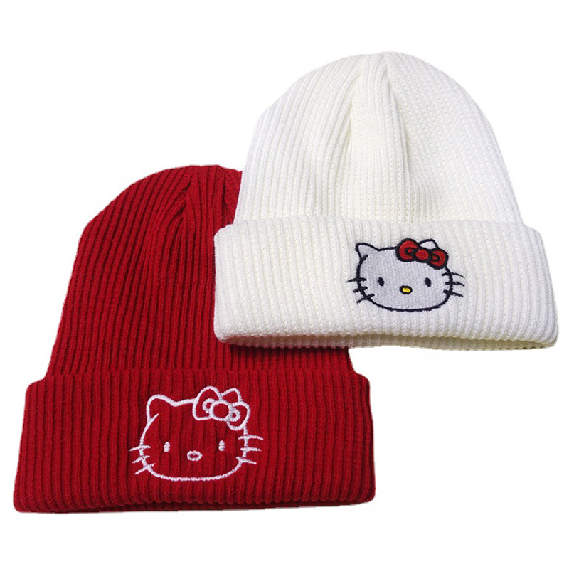 Cute Kitten Embroidery Knitted Hat Xiaohongshu Same Style Cat Woolen Cap Autumn and Winter Warm Hat Couple Pullover Hat