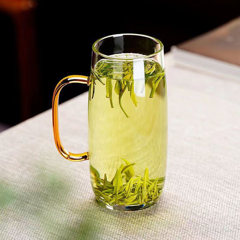 绿茶杯专用泡茶杯大容量夏季带把玻璃杯高颜值透明耐高温玻璃水杯