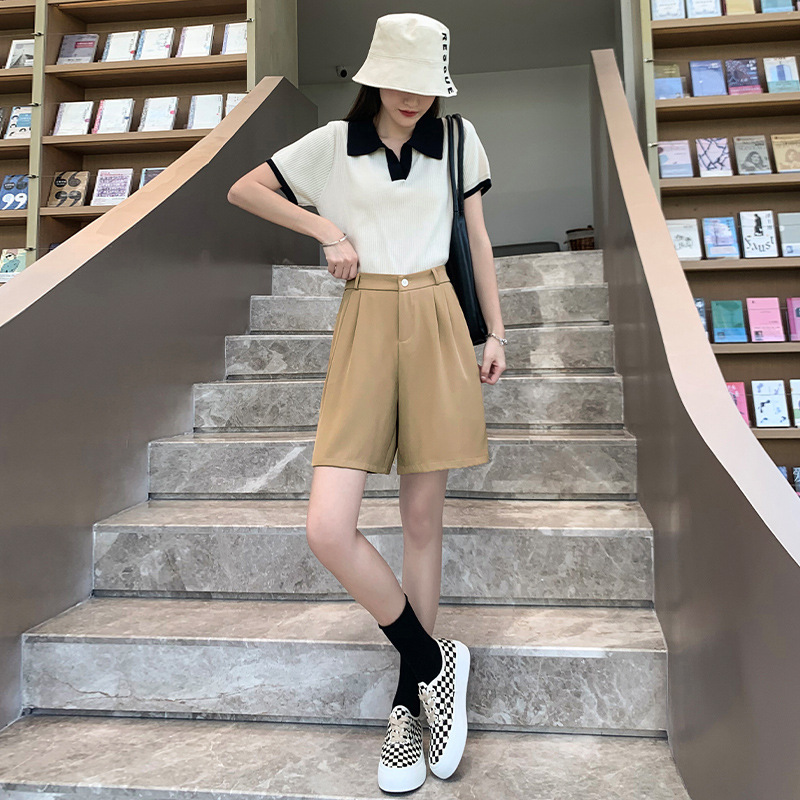 Suit Shorts for Women 2023 Summer New Casual Cropped Pants Loose High Waist Slimming Straight Thin Pants Women