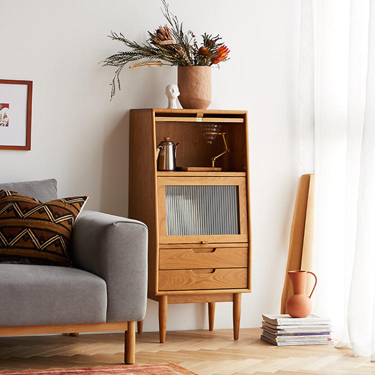 北欧电视边柜日式小立柜客厅沙发收纳储物斗柜高柜樱桃木单个书柜