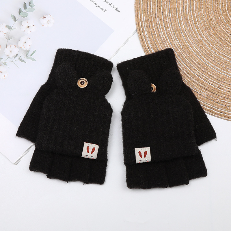 Winter Women's Cashmere-like Warm Gloves Riding Gloves Flip Knitted Gloves Versatile Jacquard Half Finger Gloves