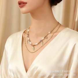 爆款双层彩色串珠仿珍珠项链日常百搭叠戴锁骨链独特小众项链