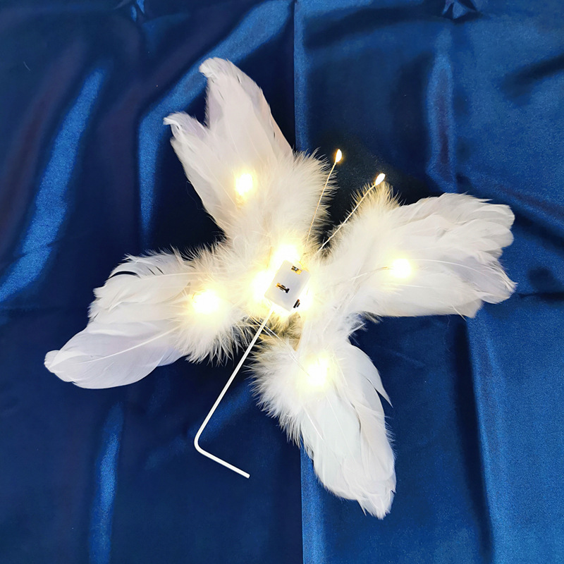 创意网红ins风带灯立体羽毛蝴蝶翅膀 情人节女神生日蛋糕插牌插件
