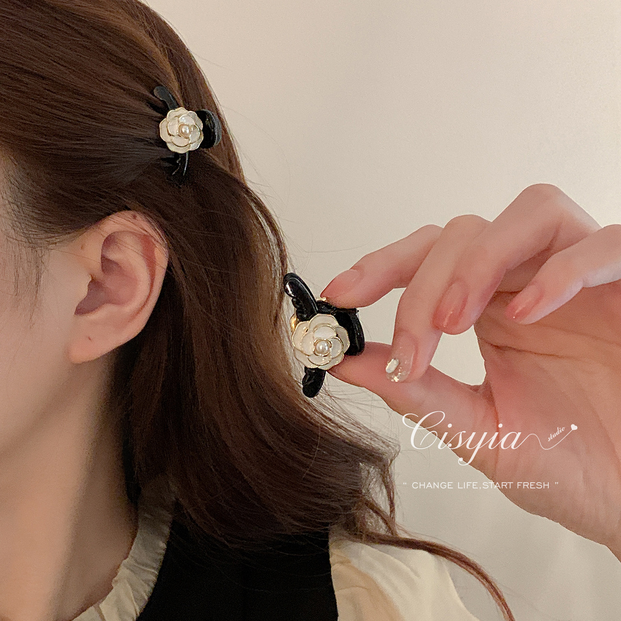 2022 New All-Match Dripping Oil Camellia Small Jaw Clip Small Hair Clip Bang Clip Side Cropped Hair Clip Hair Accessories Wholesale