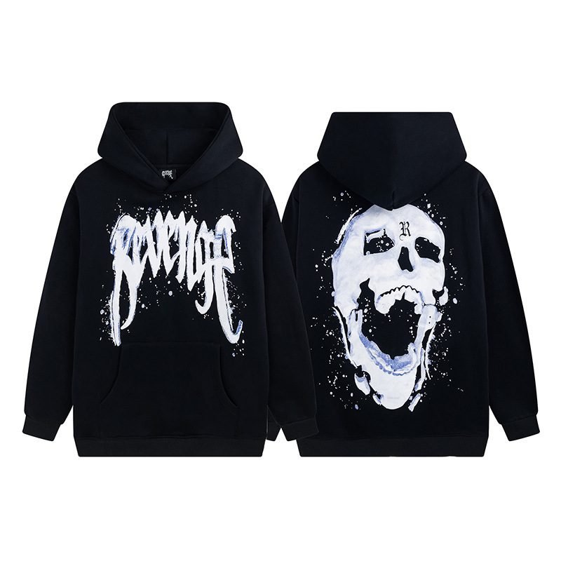 2022秋冬新款潮牌冰雪骷髅头印花宽松加绒连帽卫衣一件代发-阿里巴巴