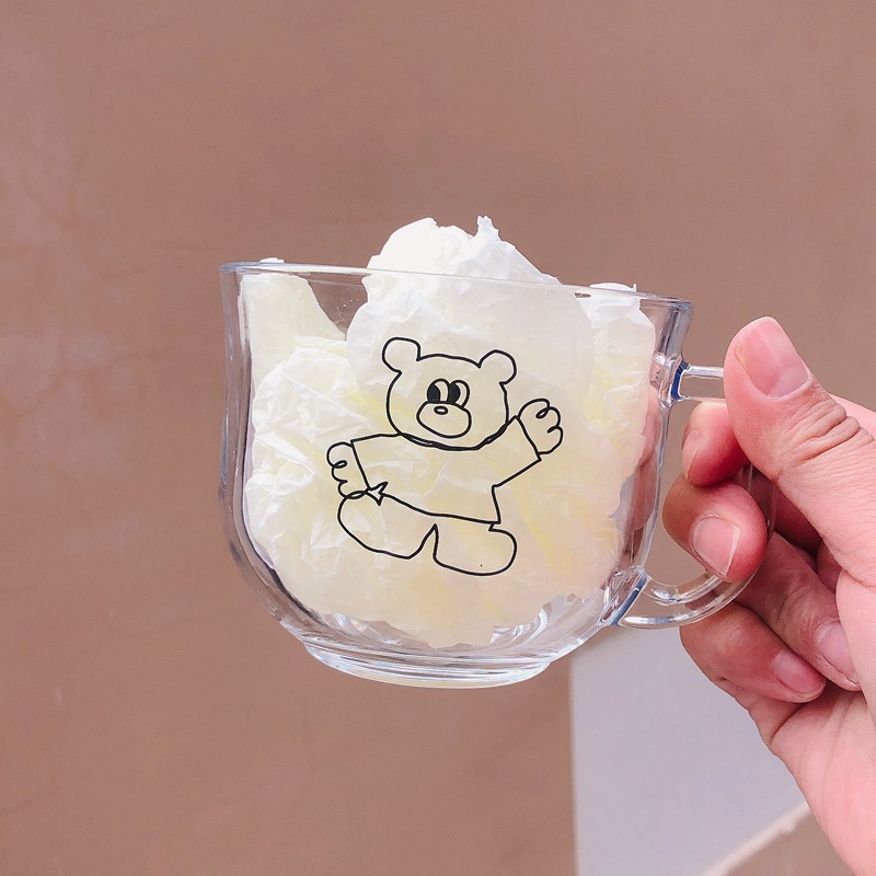 Korean Ins Style I Love Eating Oats Bear Cake Towel Large Capacity Cute Girl Heart Milk Cup Cartoon Drinking Cup