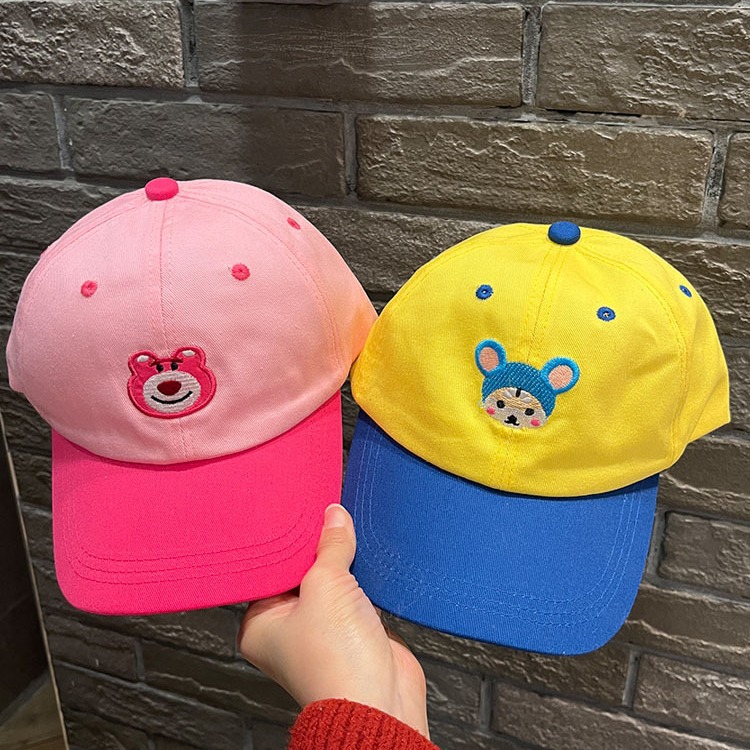 korean style baby cartoon hat spring and autumn boys and girls zoo peaked cap children‘s color matching toddler baseball cap