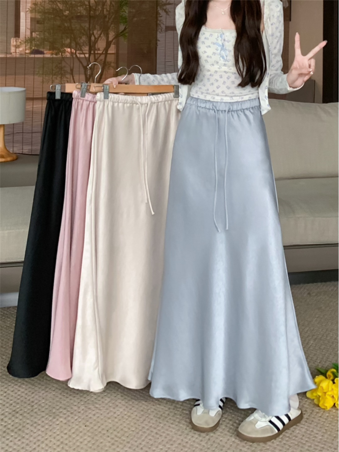 2024夏季新款气质感珠光缎面垂感半身裙女高腰显瘦鱼尾裙长裙