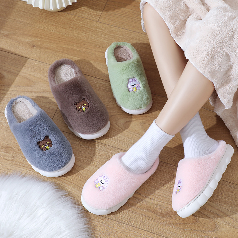 Fur Closed-Toe Slippers Winter Men and Women Couple Home Cotton Slippers Warm Anti-Freezing Confinement Shoes Factory Wholesale in Stock