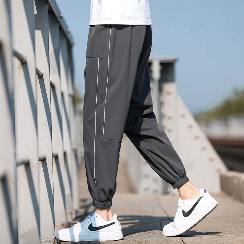 Casual Pants Men's Summer Thin Fashion Brand Breathable Air Conditioning Pants Men's Loose Tappered Cropped Sports Ice Silk Leggings Men's