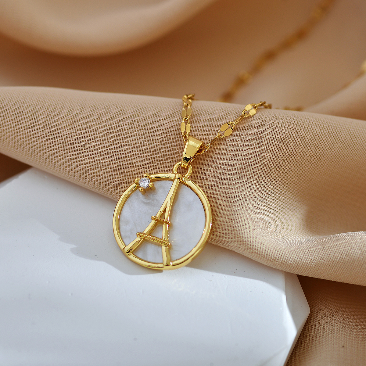 新品法式埃菲尔铁塔吊坠锁骨链铜镀真金钛钢女饰品项链-阿里巴巴