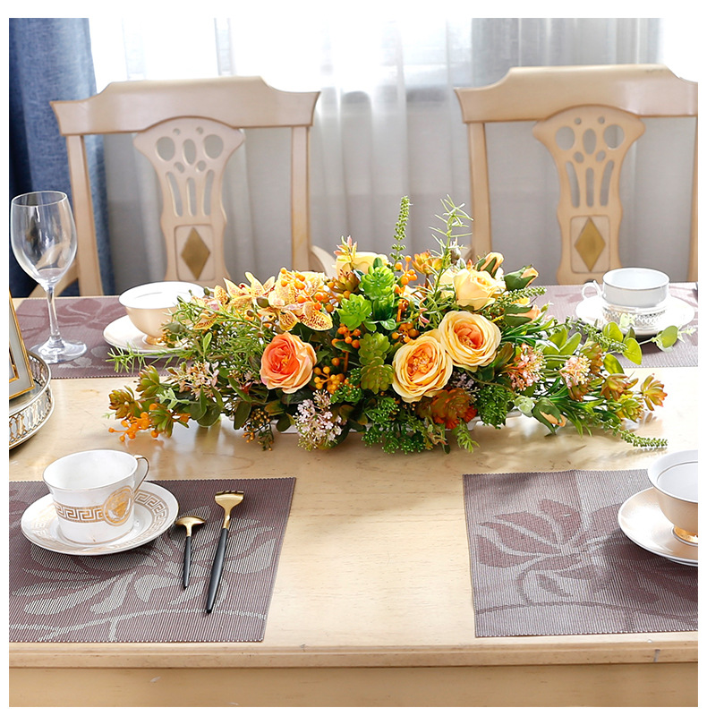 餐桌花桌面中西式餐厅长桌仿真花假花酒店会议室样板房间摆件