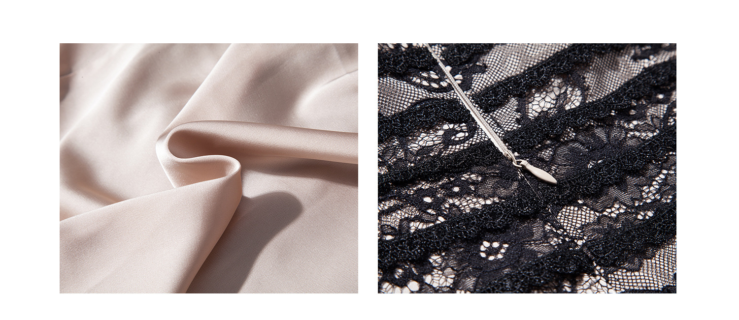 复古气质方领露背绑带泡泡袖显瘦修身减龄蕾丝花纹连衣裙女 66880