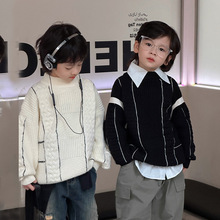 男童慵懒风毛衣韩版时尚粗针织提花保暖上衣儿童新款纯色洋气秋装
