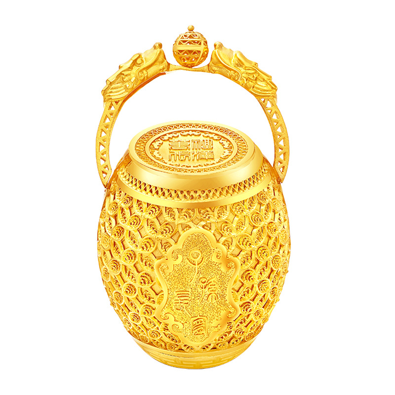 翠绿珠宝 足金999子孙长宜·迷你花丝金桶黄金摆件黄金珠宝批发
