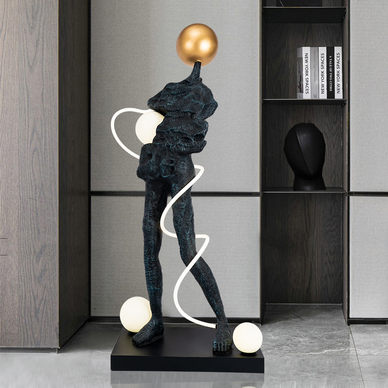 Welcome Figure Sculpture Floor Lamp Abstract Humanoid Home Exhibition Hall Sales Department Hotel FRP Art Ornaments