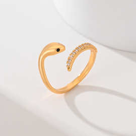 个性蛇型时尚设计镶锆石精美戒指饰品多款式铜镀金开口戒指女首饰