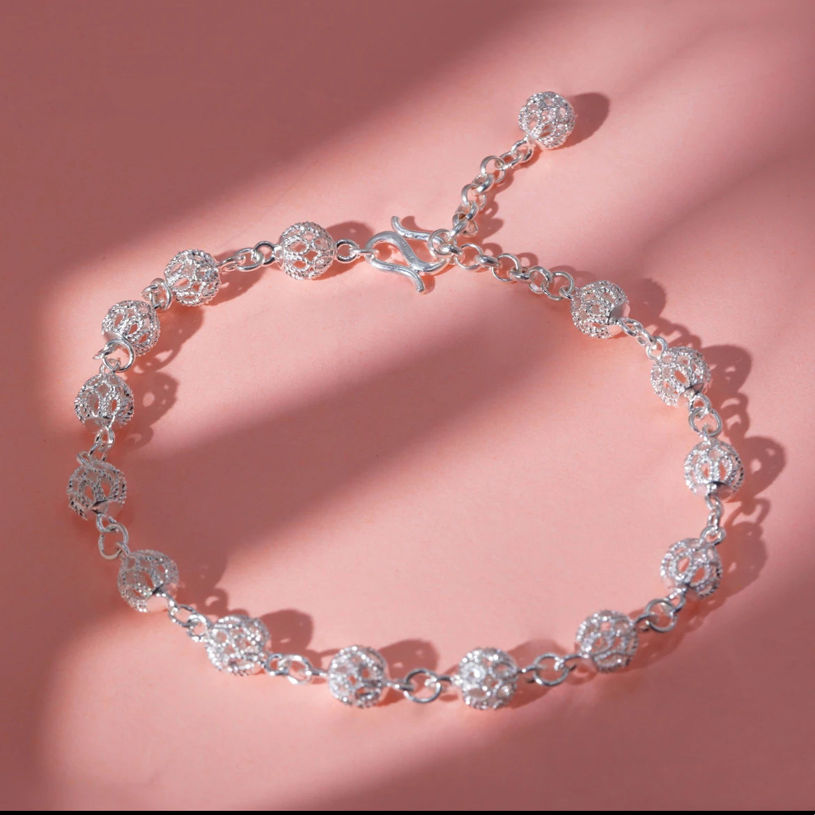 6128纯银99手工花丝绣花球手链女款轻奢小众精致送女友直播爆款