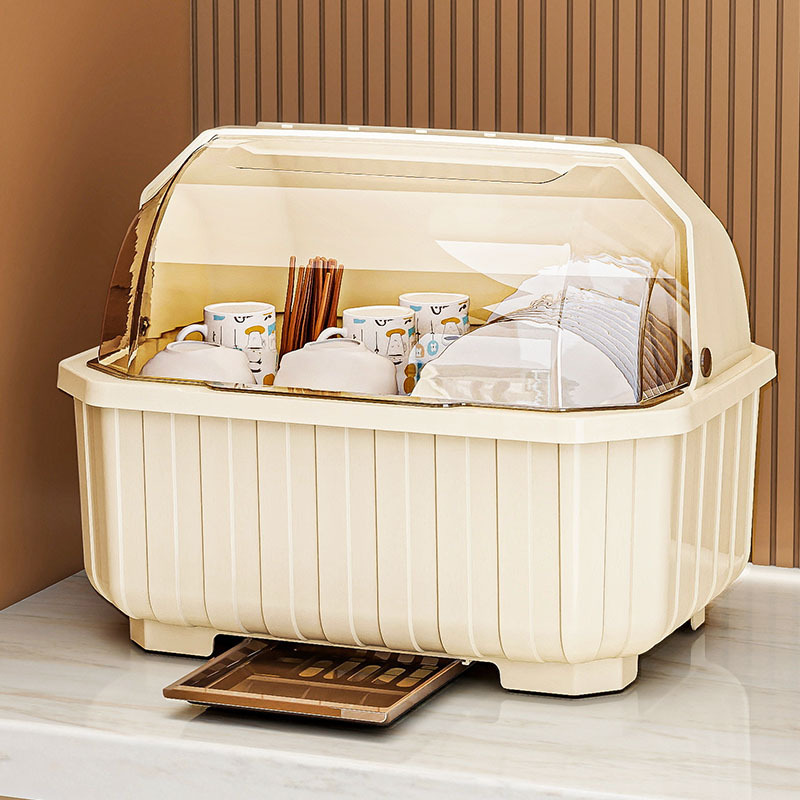 dish rack draining rack kitchen tableware with lid household multi-functional tray storage box tableware storage rack