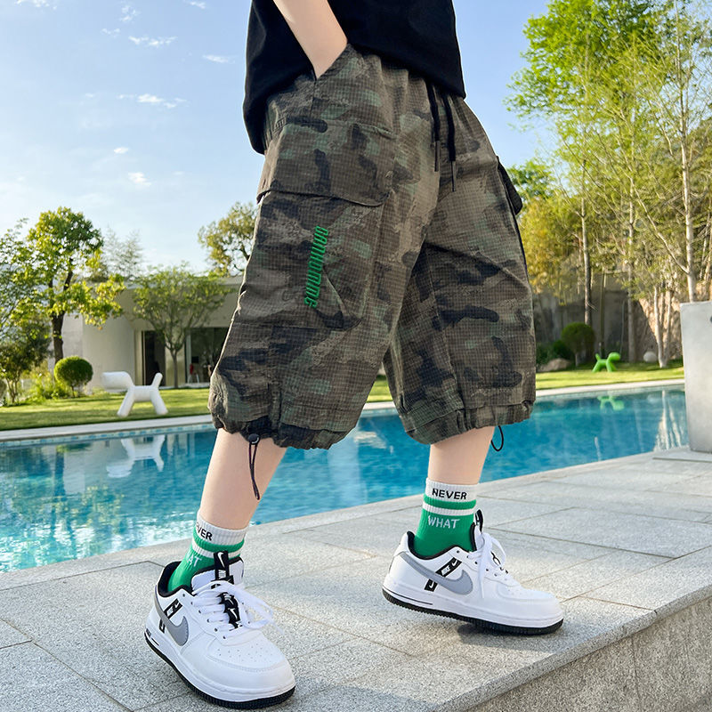 男童夏装迷彩短裤七分裤薄款2023新款中大童洋帅气男孩夏季休闲裤