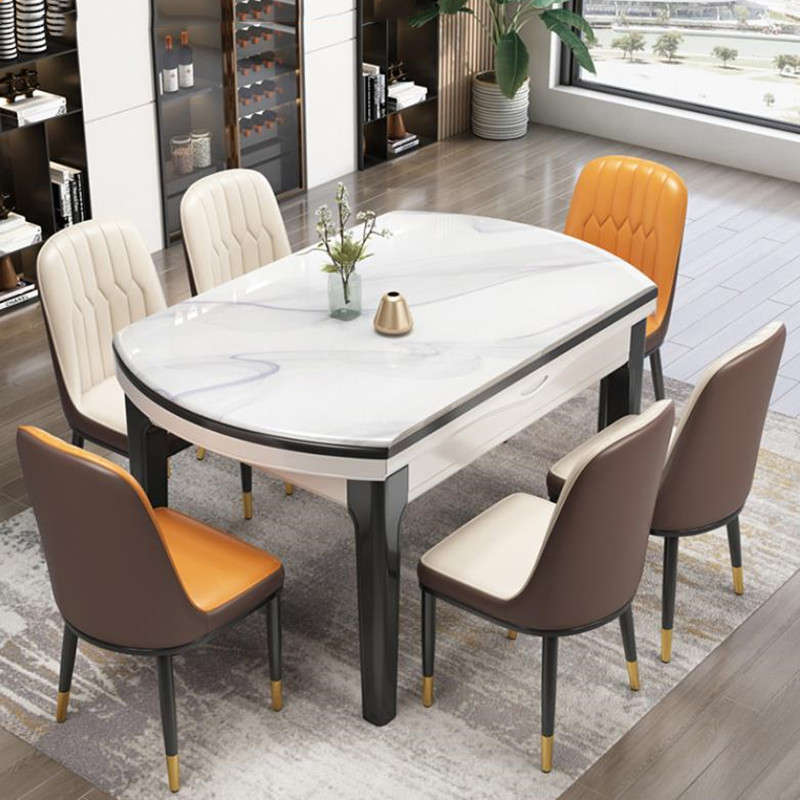 轻奢高级感餐桌椅2021年新款现代简约岩板餐桌可折叠圆桌大气方桌