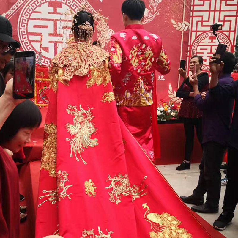 工厂新娘秀禾服披风2021新款结婚古装中式嫁衣披肩大气凤冠霞帔长