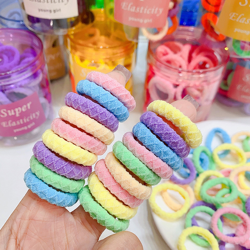 50 Colorful Canned Towel Ring Head Rope 3cm Small Rubber Band Girl Does Not Hurt Hair High Elastic Hair Ring Hair Rope Hair Accessories