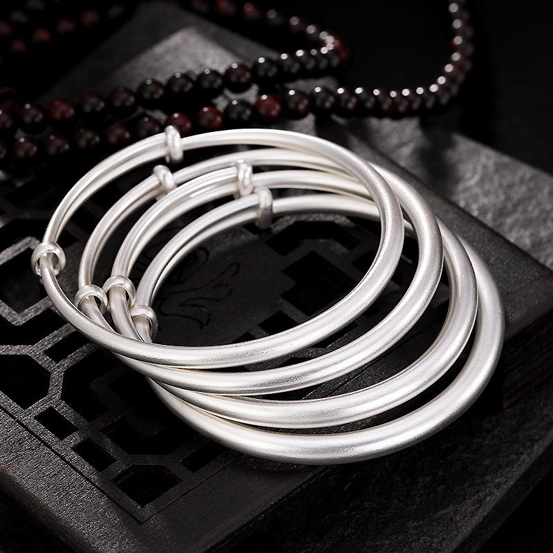 古法银手镯女ins小众设计 999实心镯子气质妈妈款镀银首饰批发