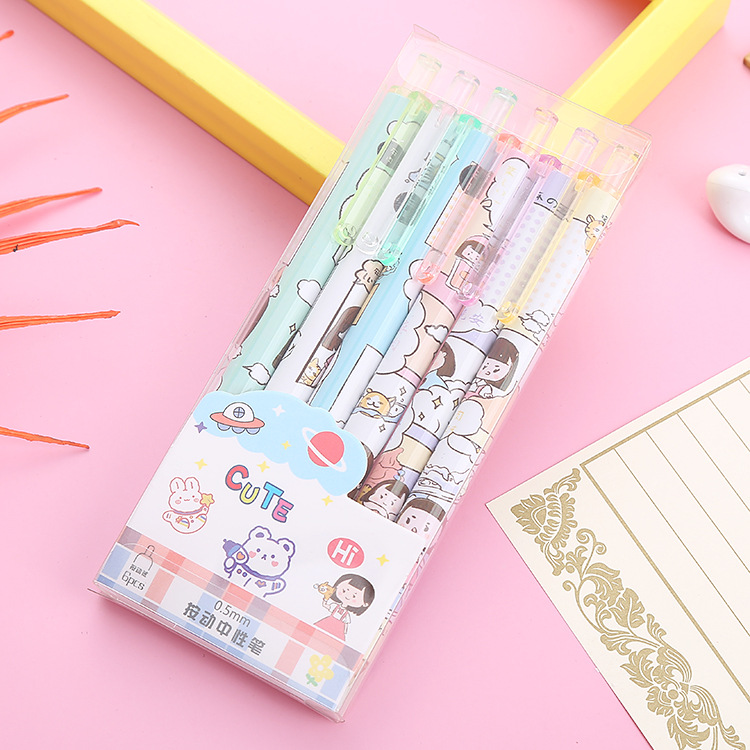 Boxed Press Gel Pen Cute Learning Stationery Office Supplies Signature Pen Good-looking Cartoon Student Ball Pen