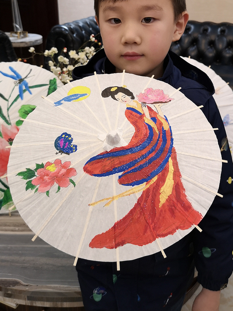 油纸伞diy材料手工男儿童空白白色古风道具迷你女童制作绘画小伞