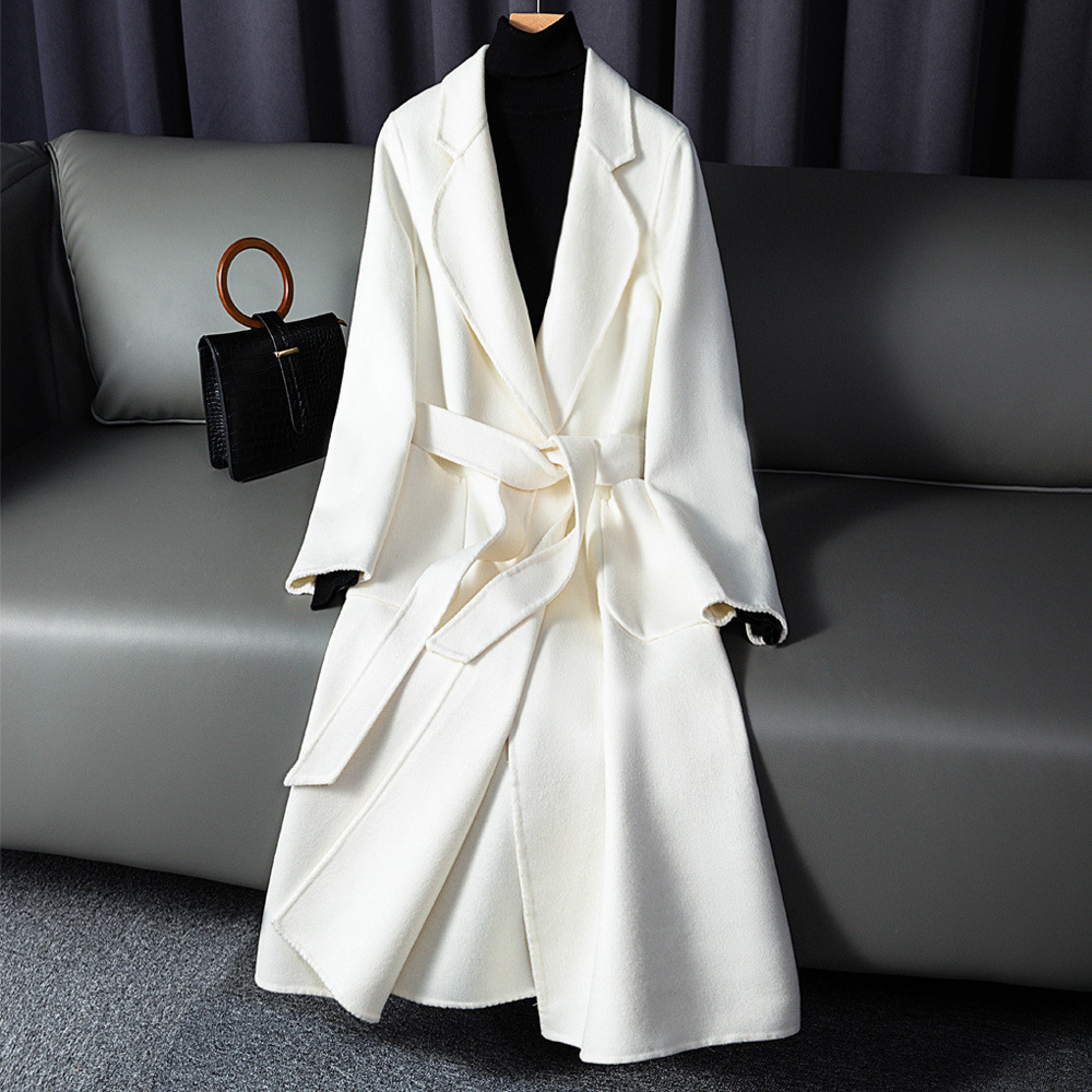 纯白色双面羊绒大衣女2021年新款中长款过膝呢大衣高端羊毛呢外套