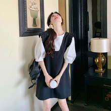 夏装搭配一整套韩系时尚今年流行套装裙叠穿学院风黑色背带连衣裙