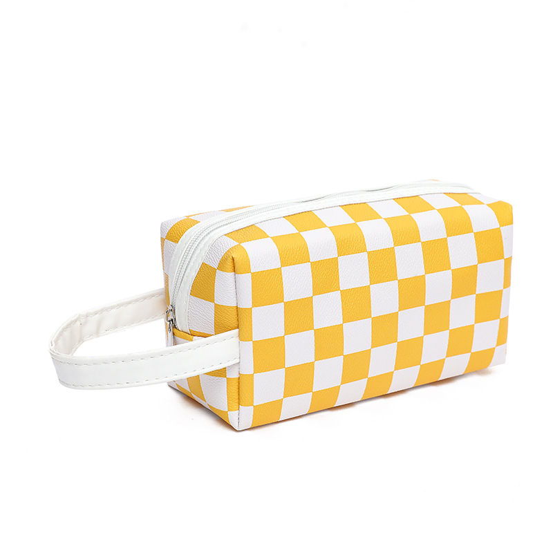 2023 New Net Red Cosmetic Bag Checkerboard Cosmetic Bag Black and White Checkerboard Travel Portable Portable Storage Bag