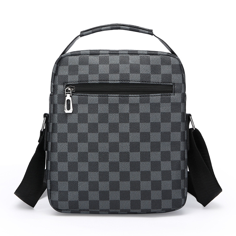 Men's Single-Shoulder Bag Crossbody Bag Plaid Casual Pu Vertical Tote