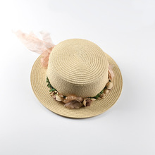 春夏季新款平顶花环女士短沿帽子户外海滩旅行小脸型遮阳女士草帽