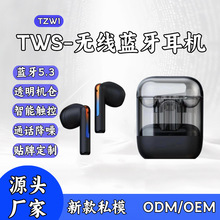 跨境TZW1真无线蓝牙耳机 透明机仓TWS通话降噪触控运动耳机可定制