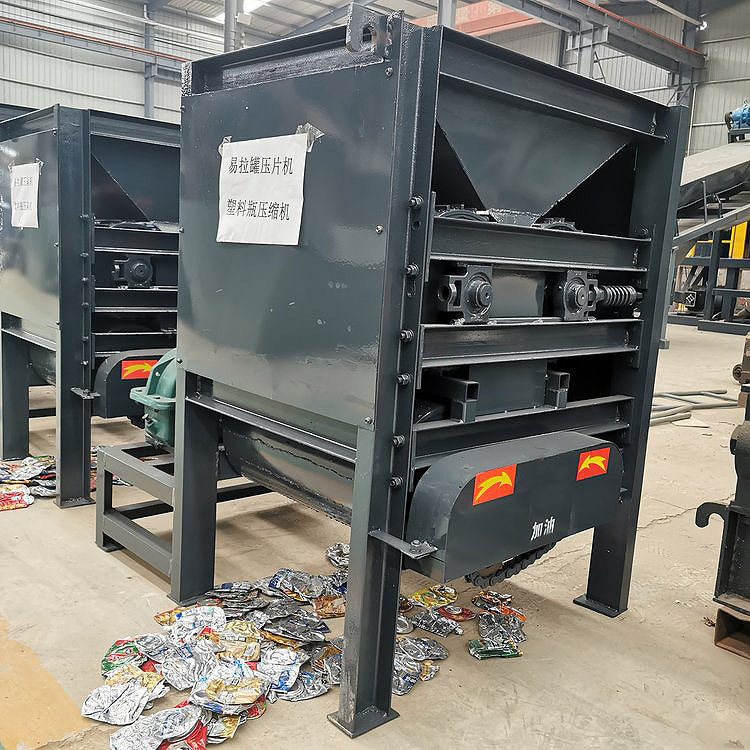 液压驱动易拉罐金属饮料瓶挤扁机德辉铁铝饮料罐铝罐压扁机