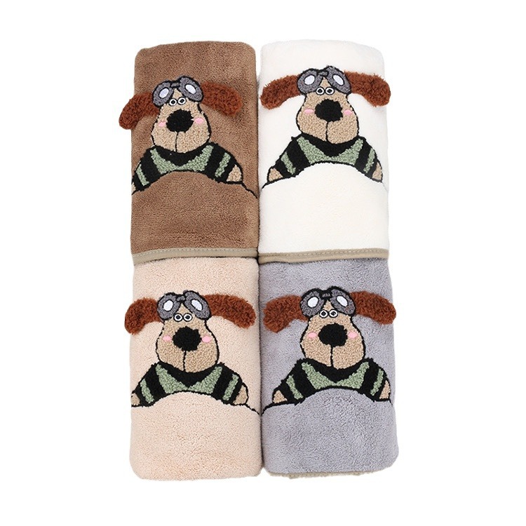 Coral Fleece Aircraft Dog Coral Fleece Towel Bath Towel Set Absorbent Dry Hair Cross-Border Gift Net Red Bath Home