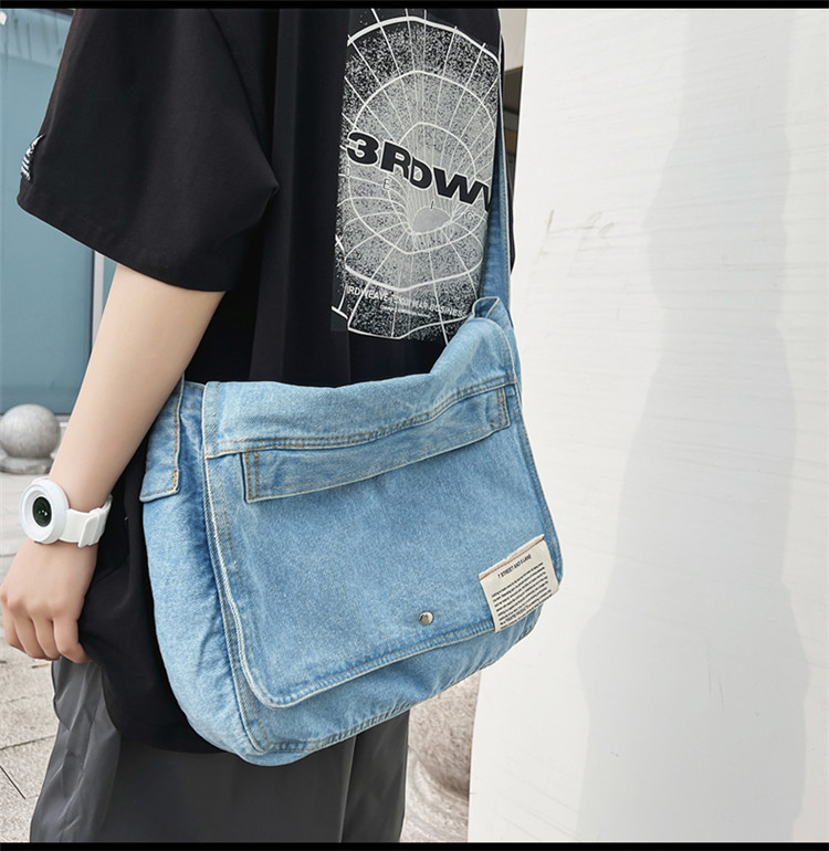 日系休闲牛仔布斜挎包女复古百搭帆布包学院大容量上课单肩通勤包