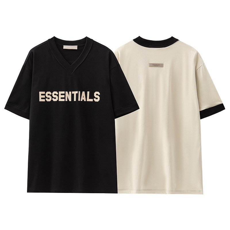 跨境货源fog桃心领棒球服拼色短袖夏季男生情侣装大码宽松v领t恤