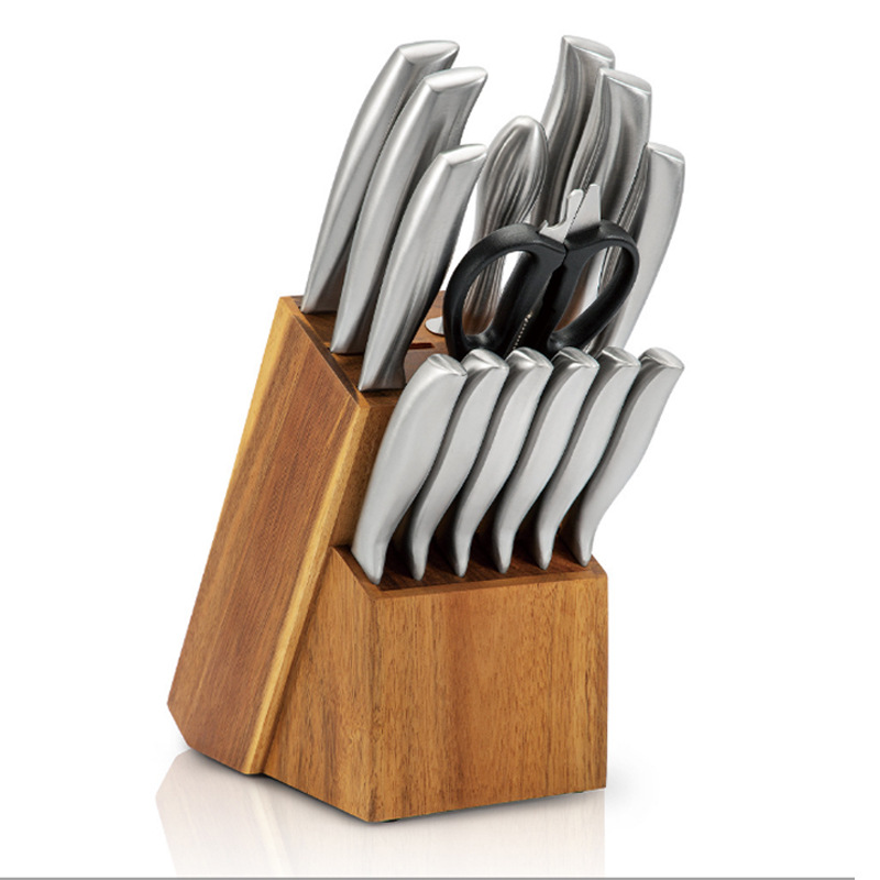 Kitchen Knife Kit Stainless Steel 15-Piece Knife Set Hollow Handle Knife Set Wooden Base Foreign Trade Match Sets Knife Yangjiang Manufacturer