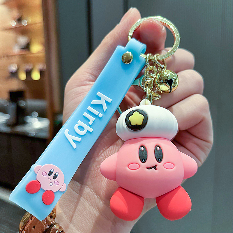 Cute Kirby Love Strawberry Three-Dimensional Doll Car Key Ring Hanging Piece Pendant Night Market Stall Wholesale