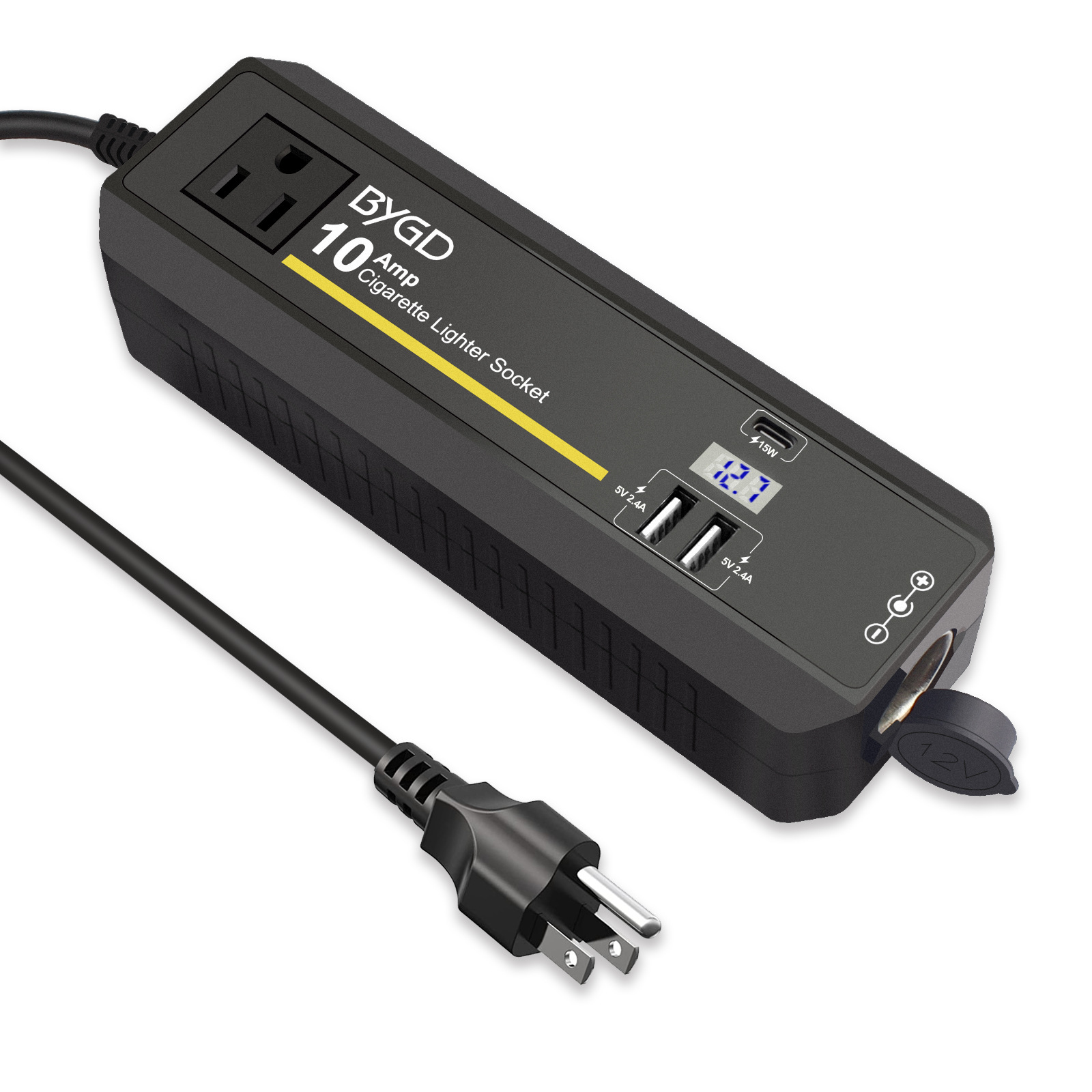 美标110v转12v车载电源转换器双usb 12v点烟孔家用车载电源转换器