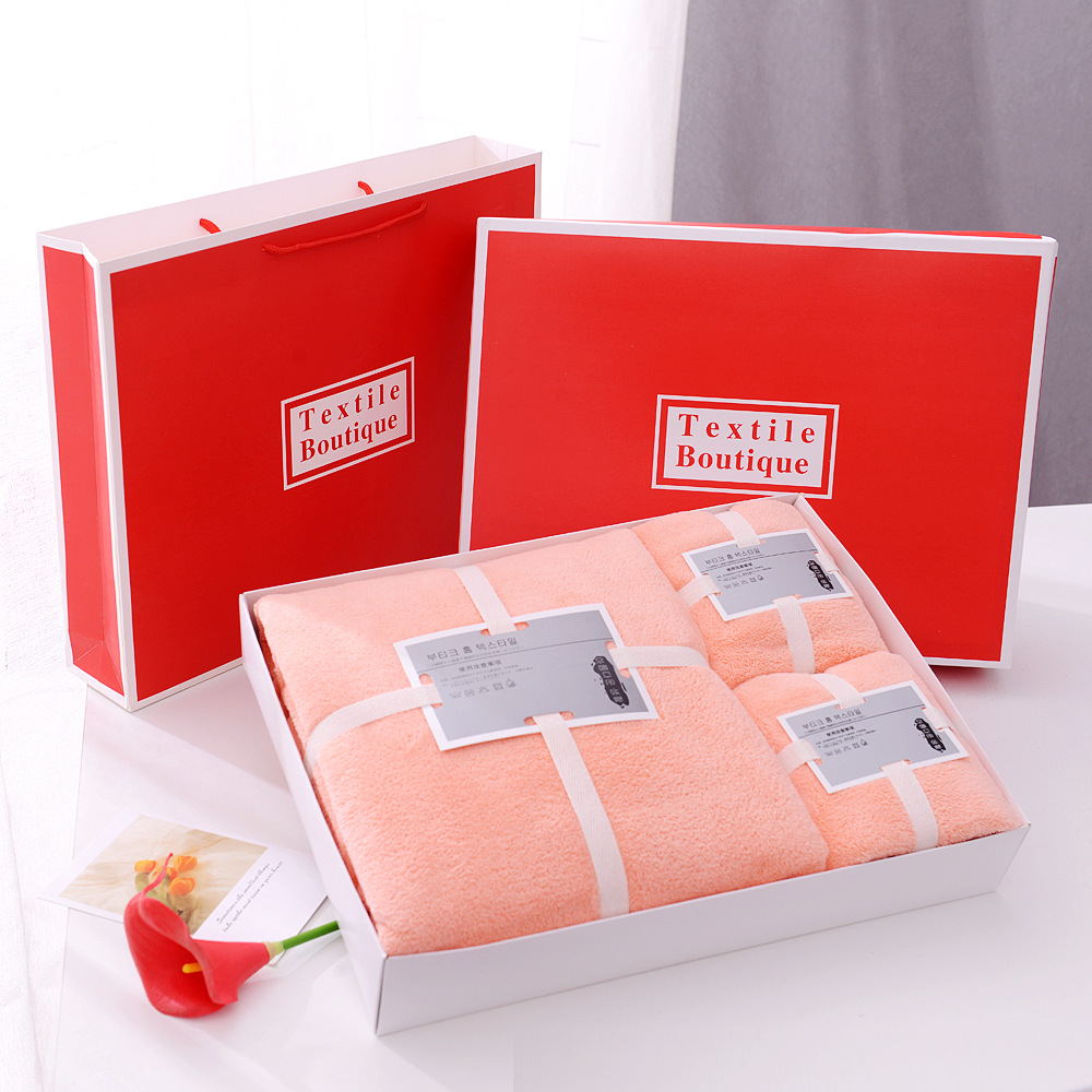 批发礼品毛巾浴巾礼盒装珊瑚绒三件套结婚回礼物公司店庆广告logo