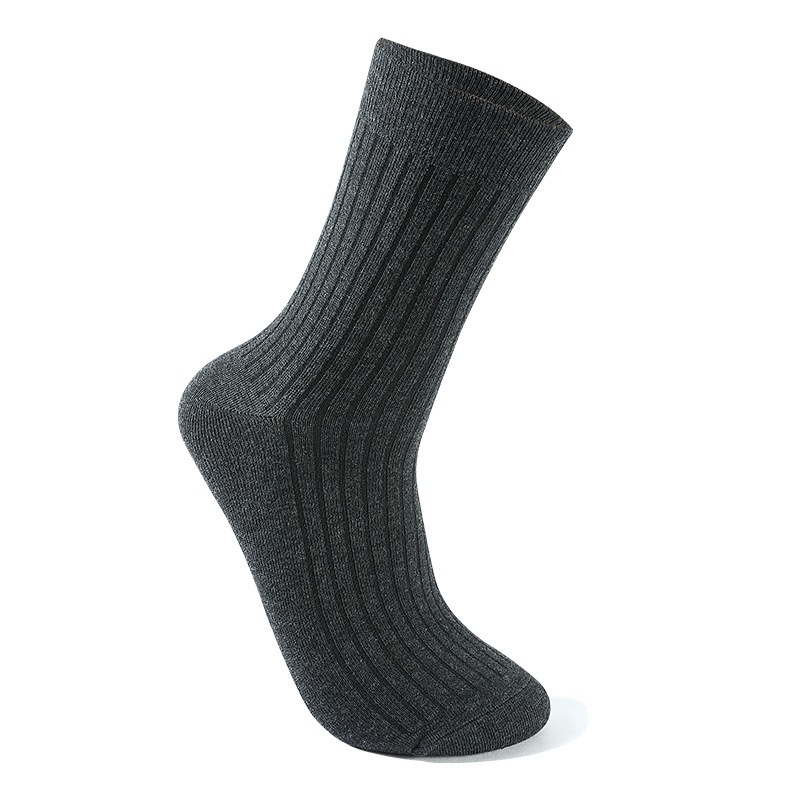 Socks Men's Middle Tube Socks Autumn and Winter Double Knitted Socks Breathable Sweat Absorbing Business Sports Spring and Summer Black Men's Solid Color Stockings