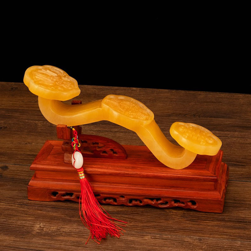 黄玉如意摆件玉石客厅玄关乔迁店铺开业礼品摆设