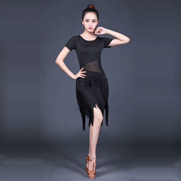 拉丁舞裙女成人性感显瘦多层流苏舞蹈裙练功表演服春夏新款连衣裙